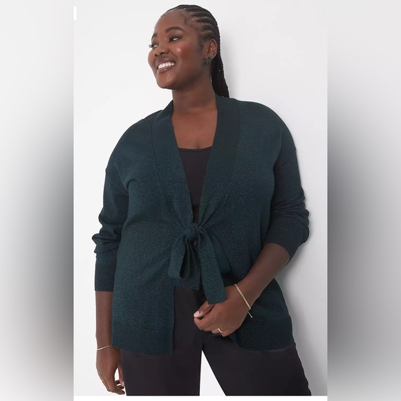 Lane Bryant Sweaters - Lane Bryant Classic Tie-Front Shine Cardigan - jewel green - size 26/28